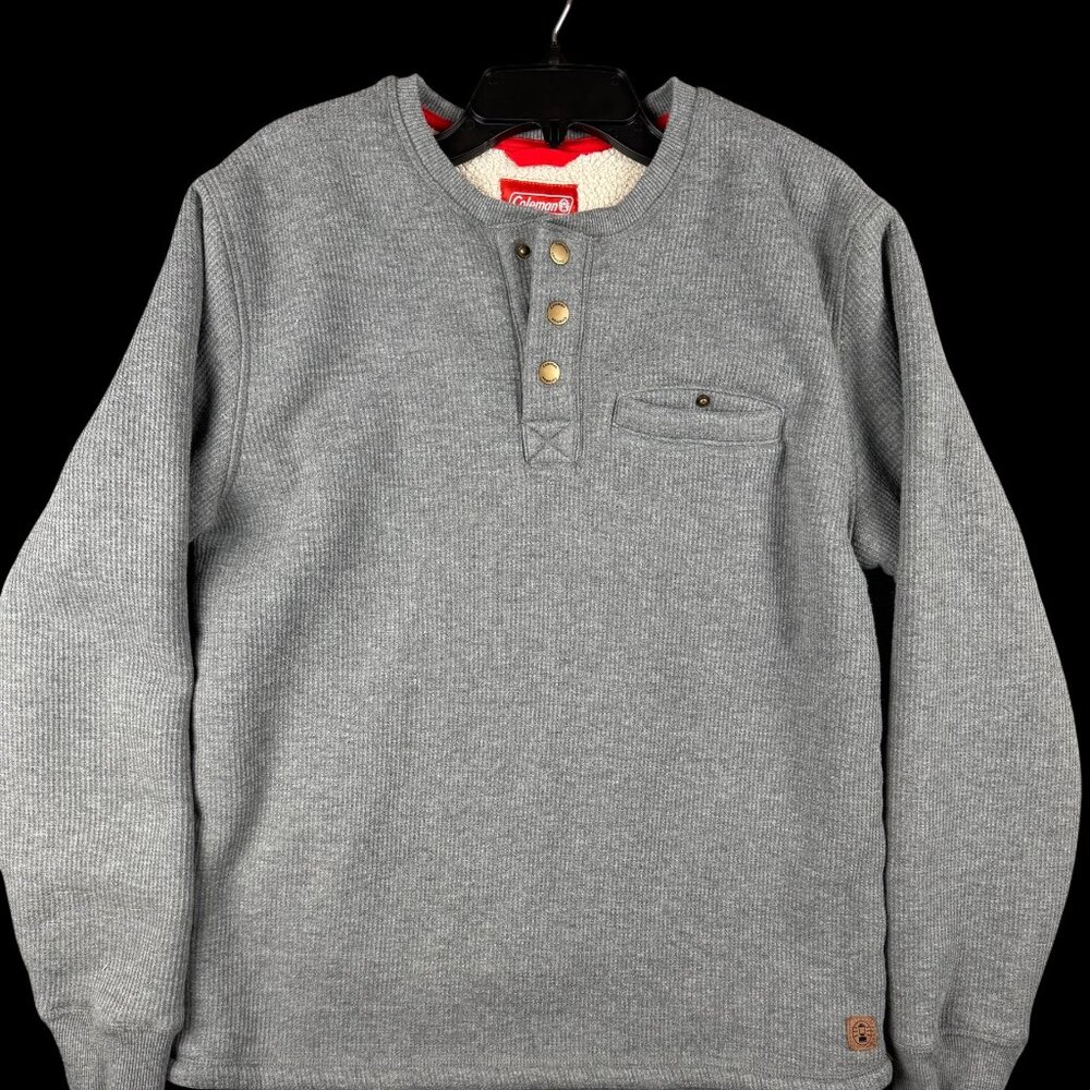 Coleman Mens Medium Gray Sherpa Lined Snap Pocket 3 Snap 3/4 Sleeved Henley Top